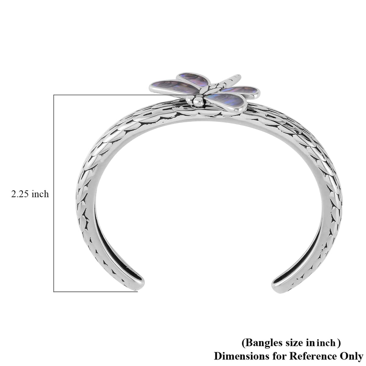Abalone Shell Dragonfly Cuff Bracelet in Black Oxidized Stainless Steel (7.50 in) image number 4