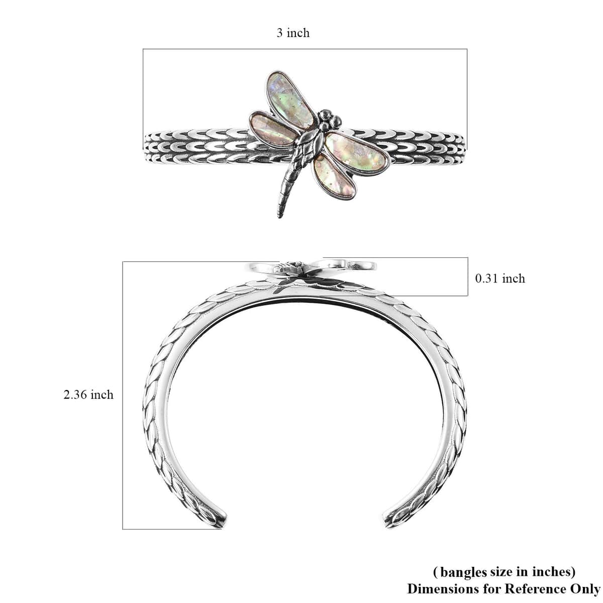 Abalone Shell Dragonfly Cuff Bracelet in Black Oxidized Stainless Steel (7.50 in) image number 5