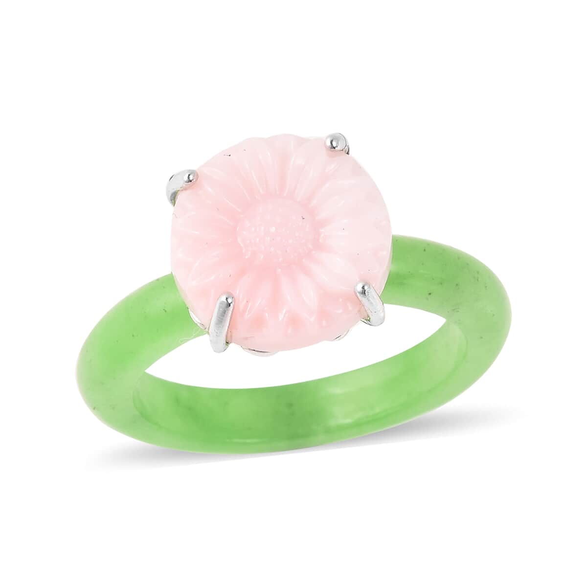 Jardin Collection Pink Mother of Pearl and Green Jade Floral Ring in Sterling Silver (Size 9.0) 9.75 ctw image number 0
