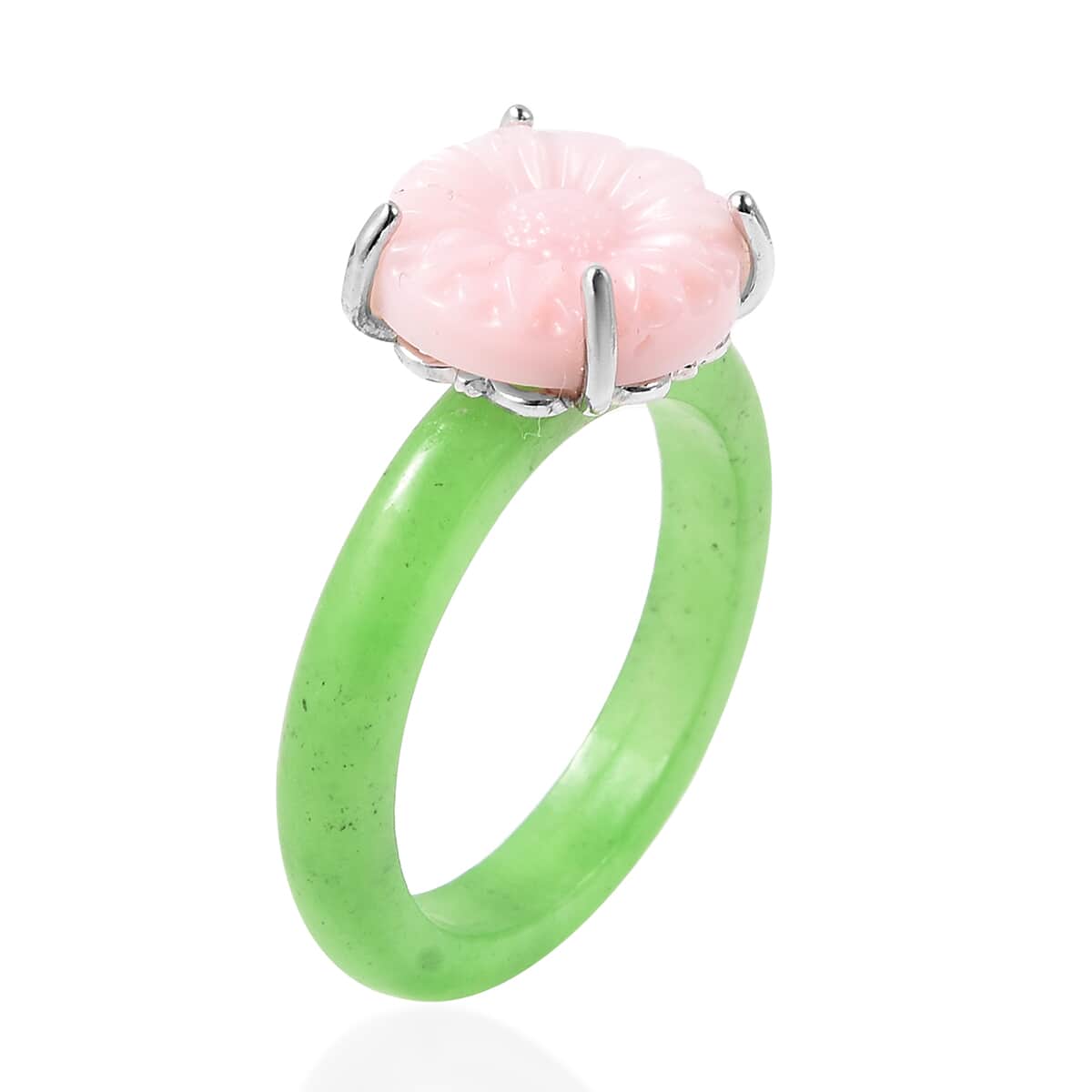 Jardin Collection Pink Mother of Pearl and Green Jade Floral Ring in Sterling Silver (Size 9.0) 9.75 ctw image number 3