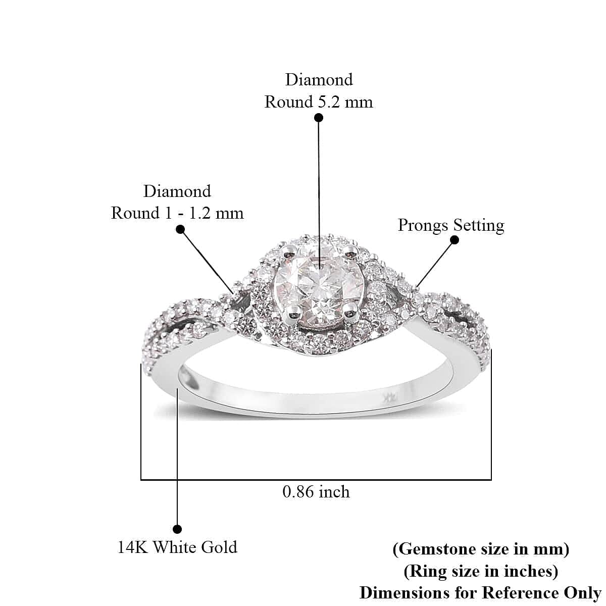 SGL Certified 14K White Gold Diamond G-H I1-I2 Ring (Size 10.0) 3.20 Grams 1.00 ctw
