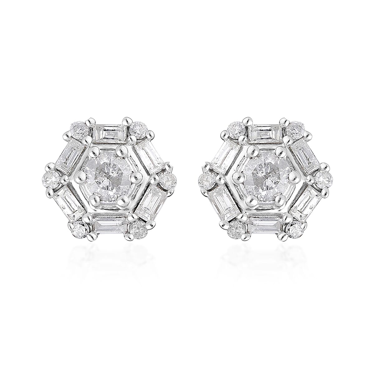 SGL Certified 10K White Gold G-H I3 Natural Diamond Stud Earrings 1.00 ctw