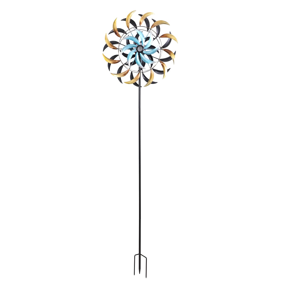 Hand Painted Blue and Brown Swirl Solar LED Wind Spinner -Adjustable Height up to 70 Inches image number 0