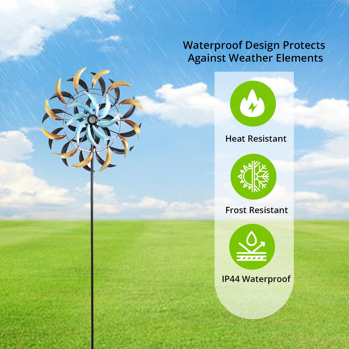 Hand Painted Blue and Brown Swirl Solar LED Wind Spinner -Adjustable Height up to 70 Inches image number 3