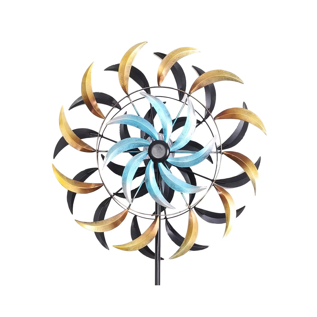 Hand Painted Blue and Brown Swirl Solar LED Wind Spinner -Adjustable Height up to 70 Inches image number 7