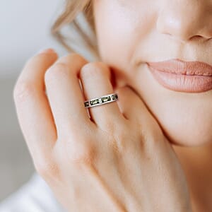 D'Joy Bohemian Moldavite, White Zircon Half Eternity Band Ring in Platinum Over Sterling Silver 0.90 ctw (Size 10.0)