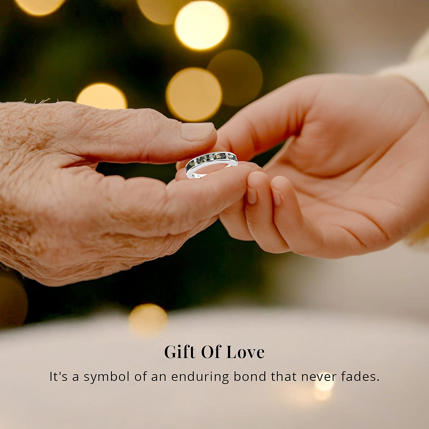 Bohemian Moldavite and Natural White Zircon Half Eternity Band Ring in Platinum Over Sterling Silver 0.90 ctw