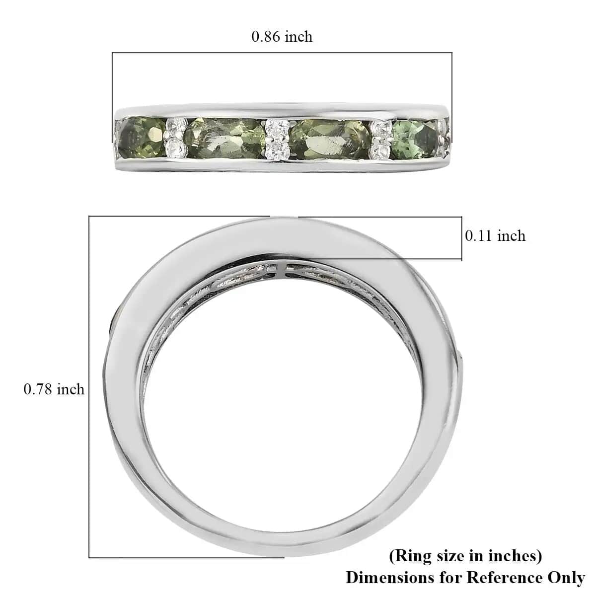 Bohemian Moldavite, White Zircon Half Eternity Band Ring in Platinum Over Sterling Silver, Wedding Band Ring, Promise Rings For Women (Size 10.0) 0.90 ctw image number 6