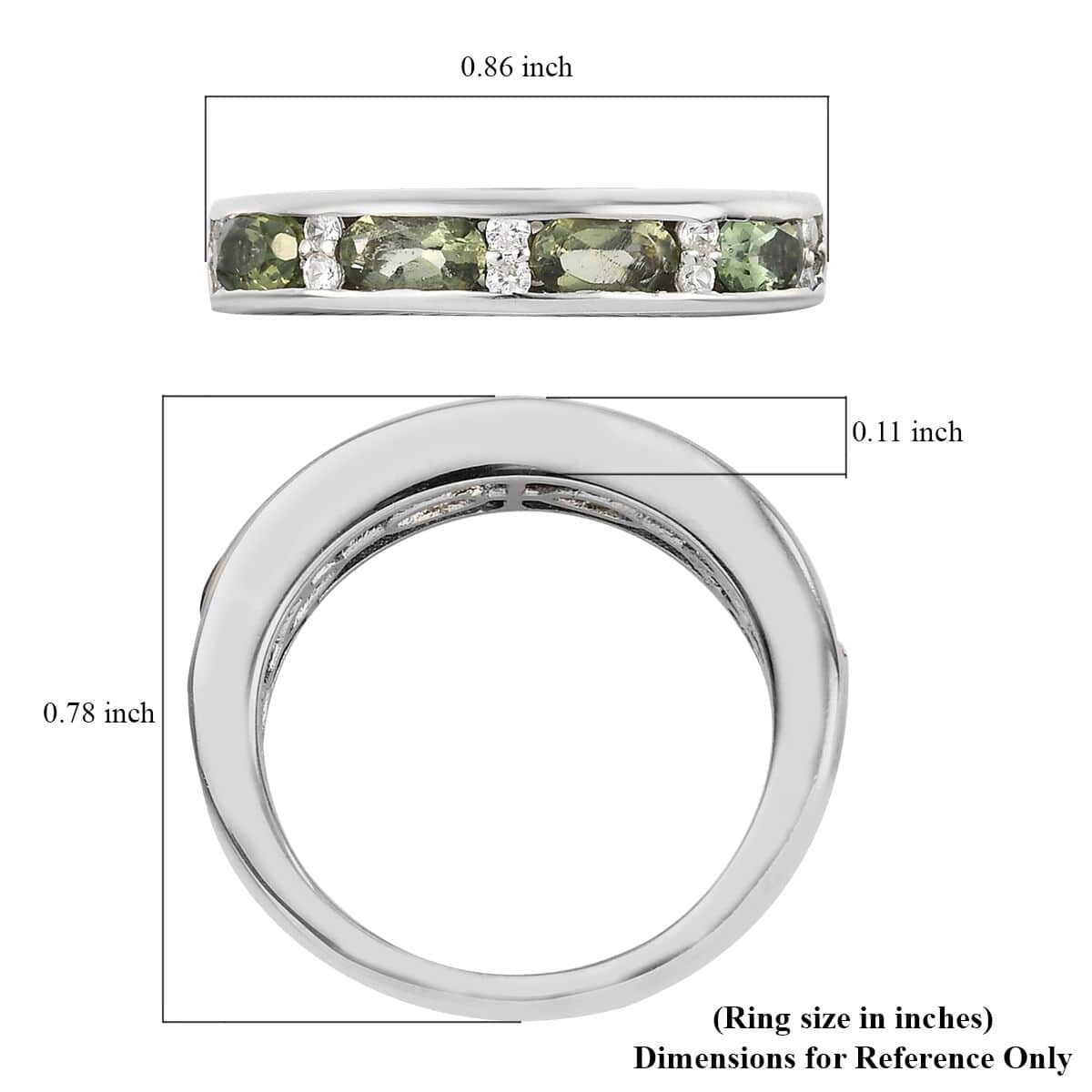 Bohemian Moldavite, White Zircon Half Eternity Band Ring in Platinum Over Sterling Silver, Wedding Band Ring, Promise Rings For Women (Size 10.0) 0.90 ctw image number 7
