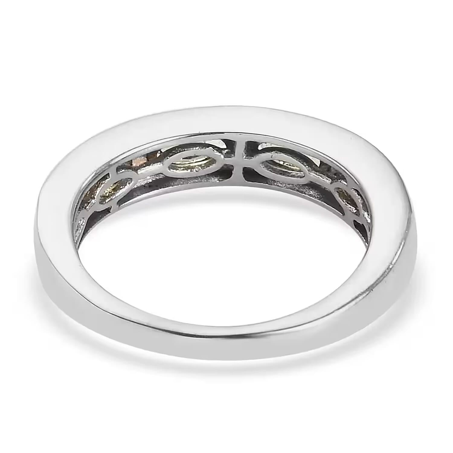 Bohemian Moldavite and Natural White Zircon Half Eternity Band Ring in Platinum Over Sterling Silver 0.90 ctw