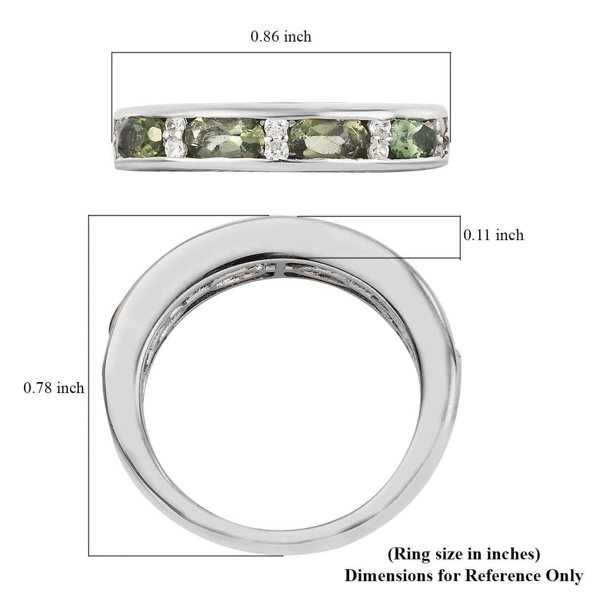 Bohemian Moldavite and White Zircon 0.90 ctw Half Eternity Band Ring in Platinum Over Sterling Silver, Wedding Band Ring, Promise Rings For Women (Size 5.0) image number 7