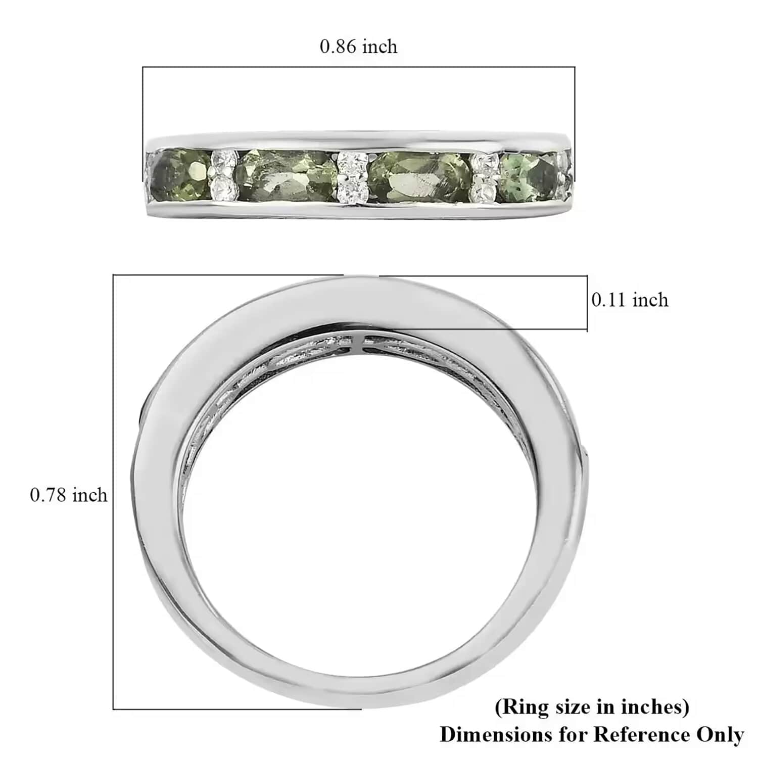 Moldavite and White Zircon 2024 Ring .925