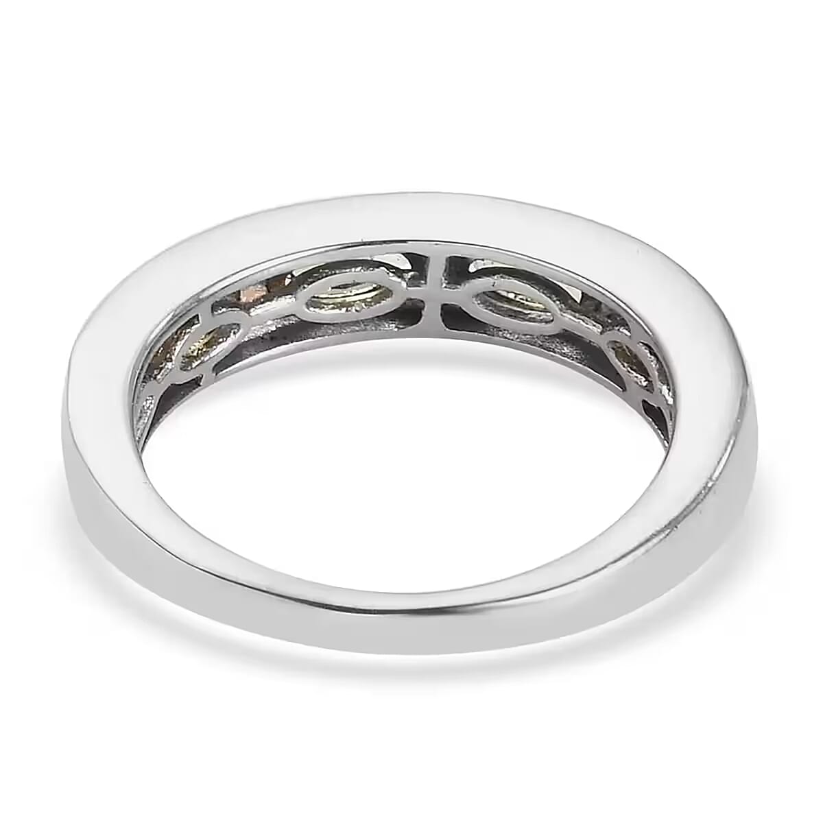 D'Joy Bohemian Moldavite, White Zircon Half Eternity Band Ring in Platinum Over Sterling Silver 0.90 ctw (Size 8.0) image number 8