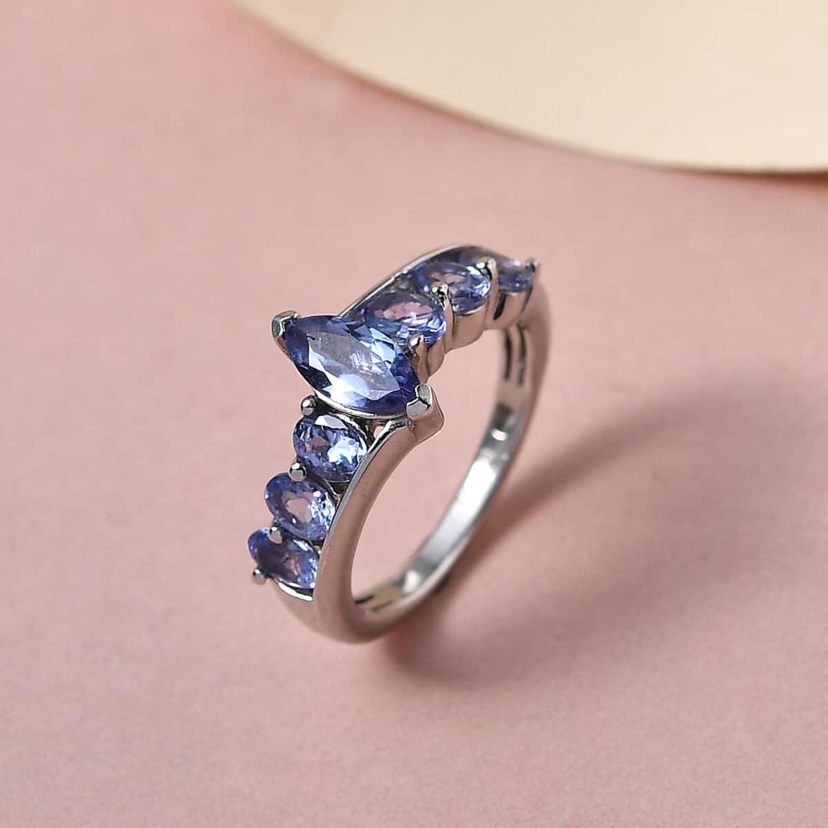 Tanzanite 7 Stone Ring in Platinum Over Sterling Silver (Size 5.0) 1.50 ctw image number 1