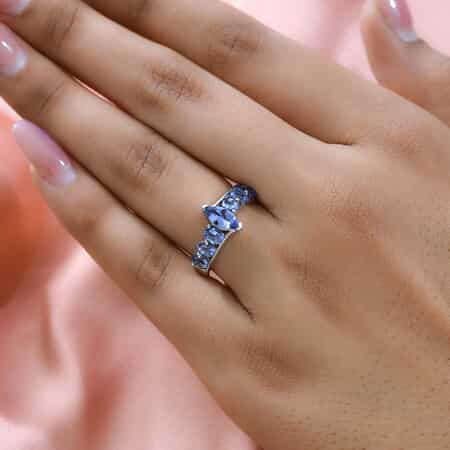 Tanzanite 7 Stone Ring in Platinum Over Sterling Silver (Size 5.0) 1.50 ctw image number 2