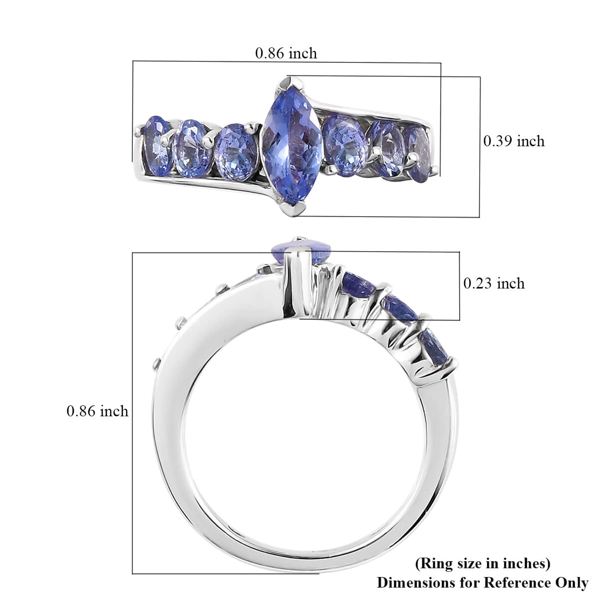 Tanzanite 7 Stone Ring in Platinum Over Sterling Silver (Size 5.0) 1.50 ctw image number 5