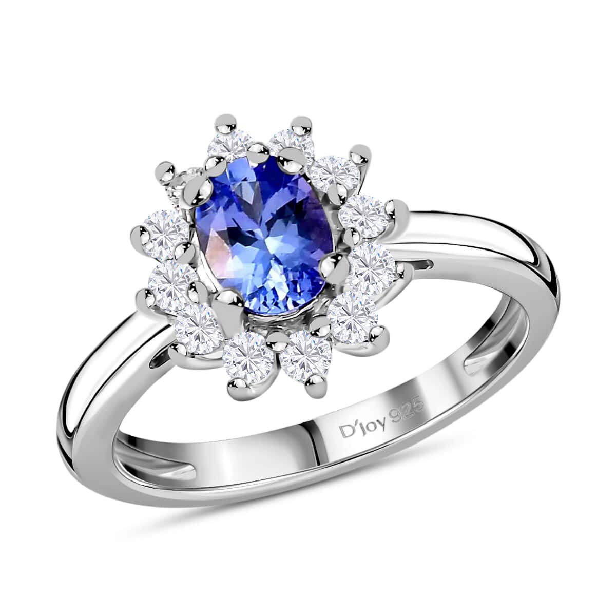 Tanzanite and Natural White Zircon Halo Ring in Platinum Over Sterling Silver (Size 10.0) 1.00 ctw image number 0