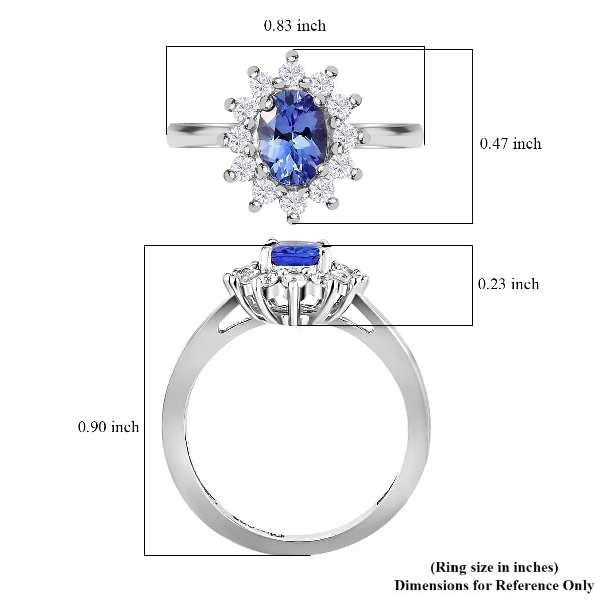 Tanzanite and Natural White Zircon Halo Ring in Platinum Over Sterling Silver (Size 10.0) 1.00 ctw image number 5