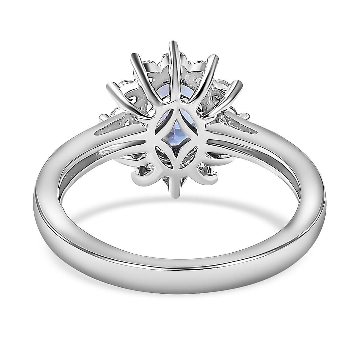 Tanzanite and Natural White Zircon Halo Ring in Platinum Over Sterling Silver, Oval Engagement Ring (Size 8.0) 1.00 ctw image number 4