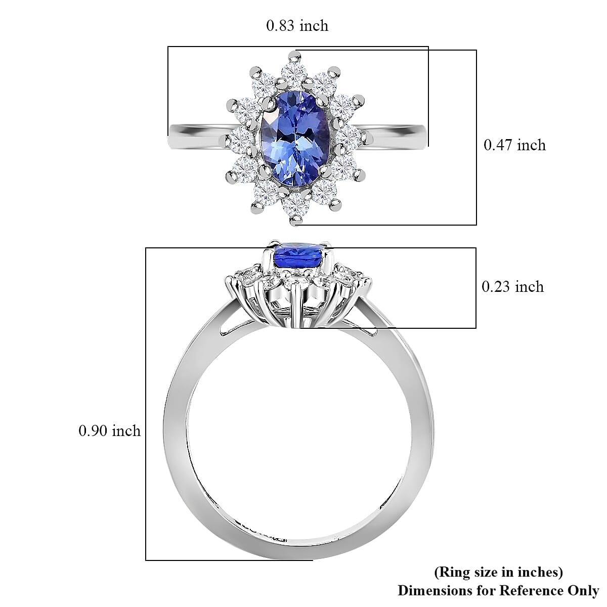 Tanzanite and Natural White Zircon Halo Ring in Platinum Over Sterling Silver, Oval Engagement Ring (Size 8.0) 1.00 ctw image number 5