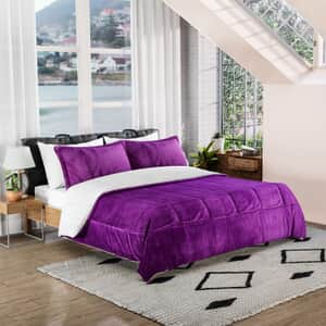 Homesmart Purple 3 Layer Quilted Microfiber Flannel and Sherpa Reversible Comforter and Set of 2 Shams, Microfiber Comforter, Best Comforter Sets, Bed Comforters, Comforter Set for Bedroom