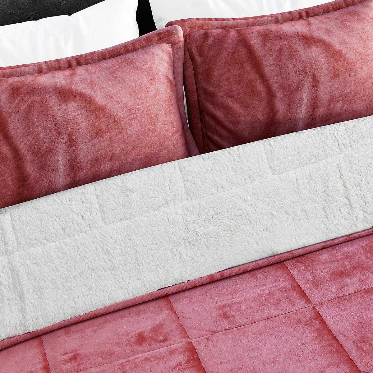 Homesmart Pink 3 Layer Quilted Microfiber Flannel and Sherpa Reversible Comforter and Set of 2 Shams | Microfiber Comforter | Best Comforter Sets | Bed Comforters | Comforter Set for Bedroom image number 3