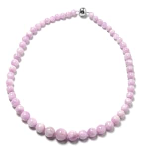 Martha Rocha Kunzite Bead Necklace in Sterling Silver, Silver Magnetic Clasp, Kunzite Necklace, Beaded Necklace 396.50 ctw 7-16mm (20 Inches)