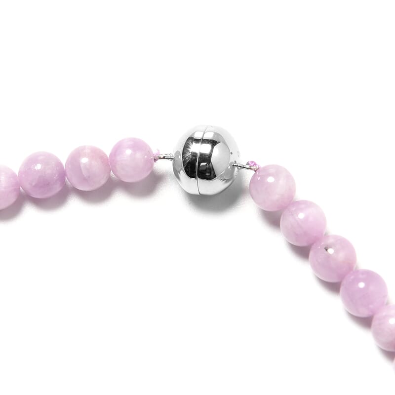 Martha Rocha Kunzite Bead Necklace in Sterling Silver, Silver Magnetic Clasp, Kunzite Necklace, Beaded Necklace 396.50 ctw 7-16mm (20 Inches)