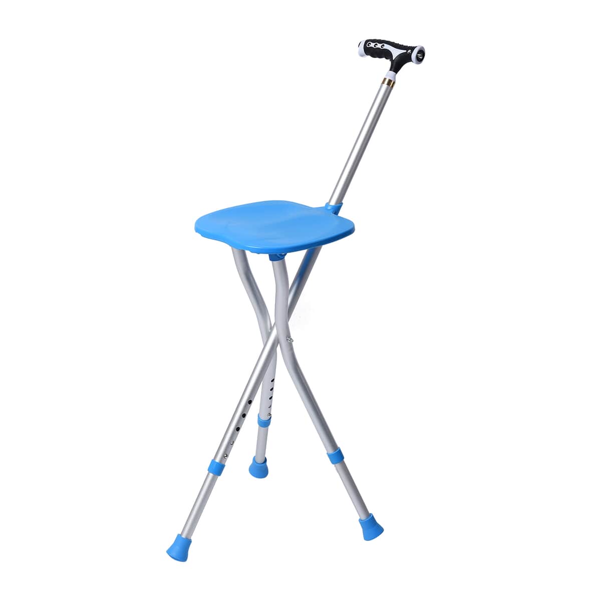 Blue Adjustable Portable Folding Stool Walking Cane with LED Lamp image number 0