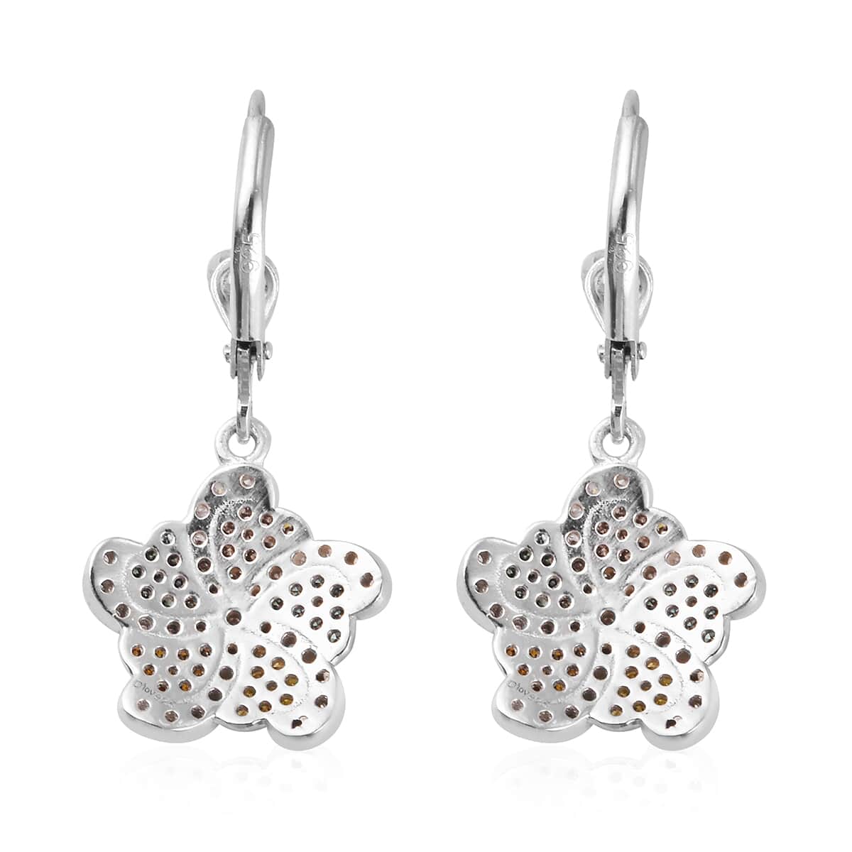 Multi Diamond Floral Drop Earrings in Rhodium and Platinum Over Sterling Silver 0.75 ctw image number 3