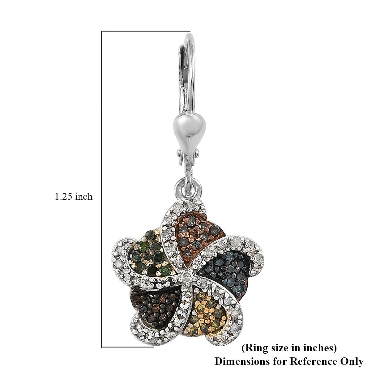 Multi Diamond Floral Drop Earrings in Rhodium and Platinum Over Sterling Silver 0.75 ctw