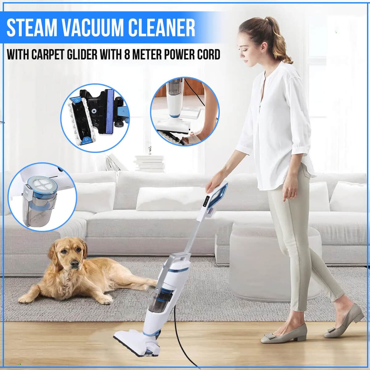 Steam Vacuum Cleaner with Carpet Glider, Multi Purpose Steam Cleaner For Home Kitchen Car Interior Uphoistery Cleaning, Vacuum Steamer image number 1