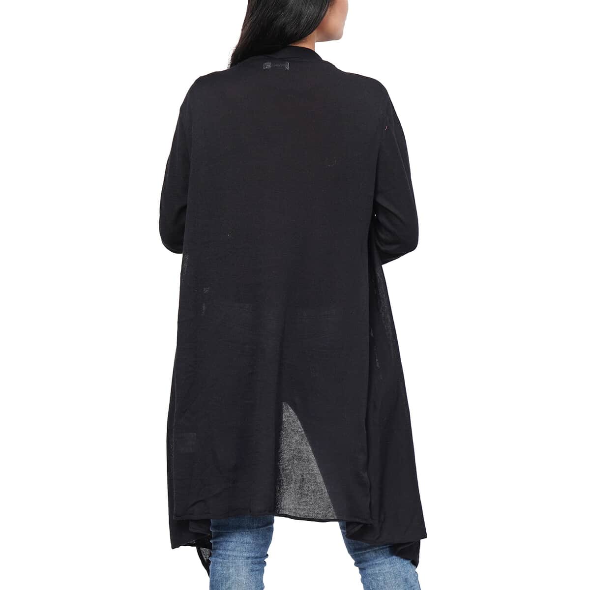 PASSAGE 100% Cotton Knit Black Long Sleeve Waterfall Cardigan (S) image number 1