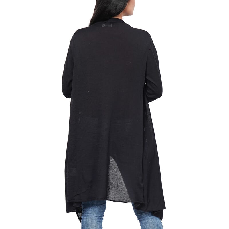 Passage 100% Cotton Knit Black Long Sleeve Waterfall Cardigan (S)