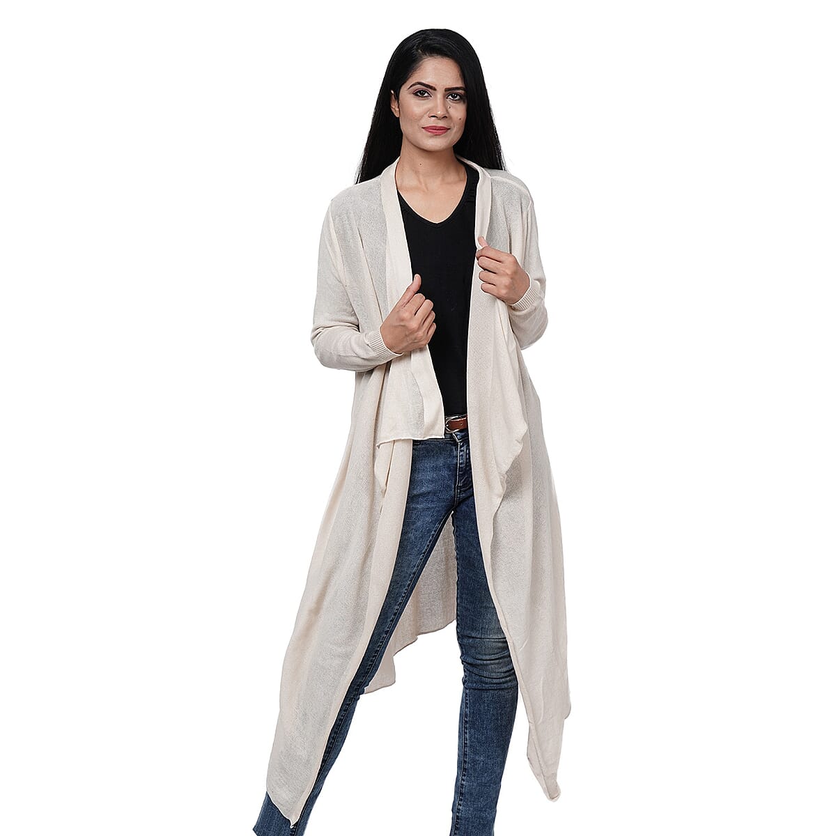 Passage 100% Cotton Knit Off-White Long Sleeve Waterfall Cardigan (XXL) image number 1