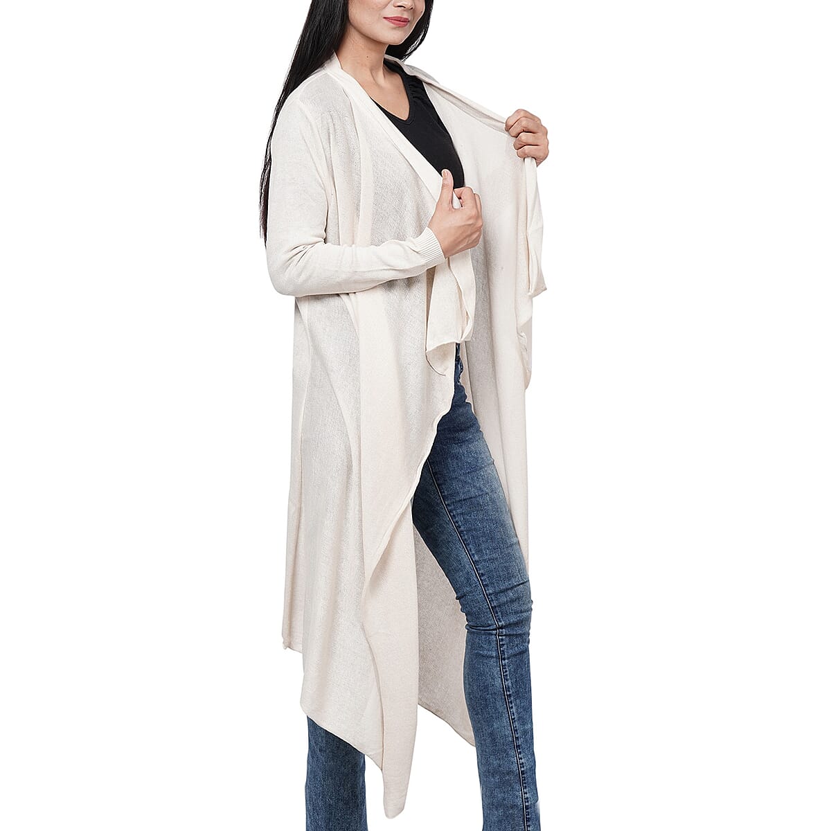 Passage 100% Cotton Knit Off-White Long Sleeve Waterfall Cardigan (XXL) image number 2