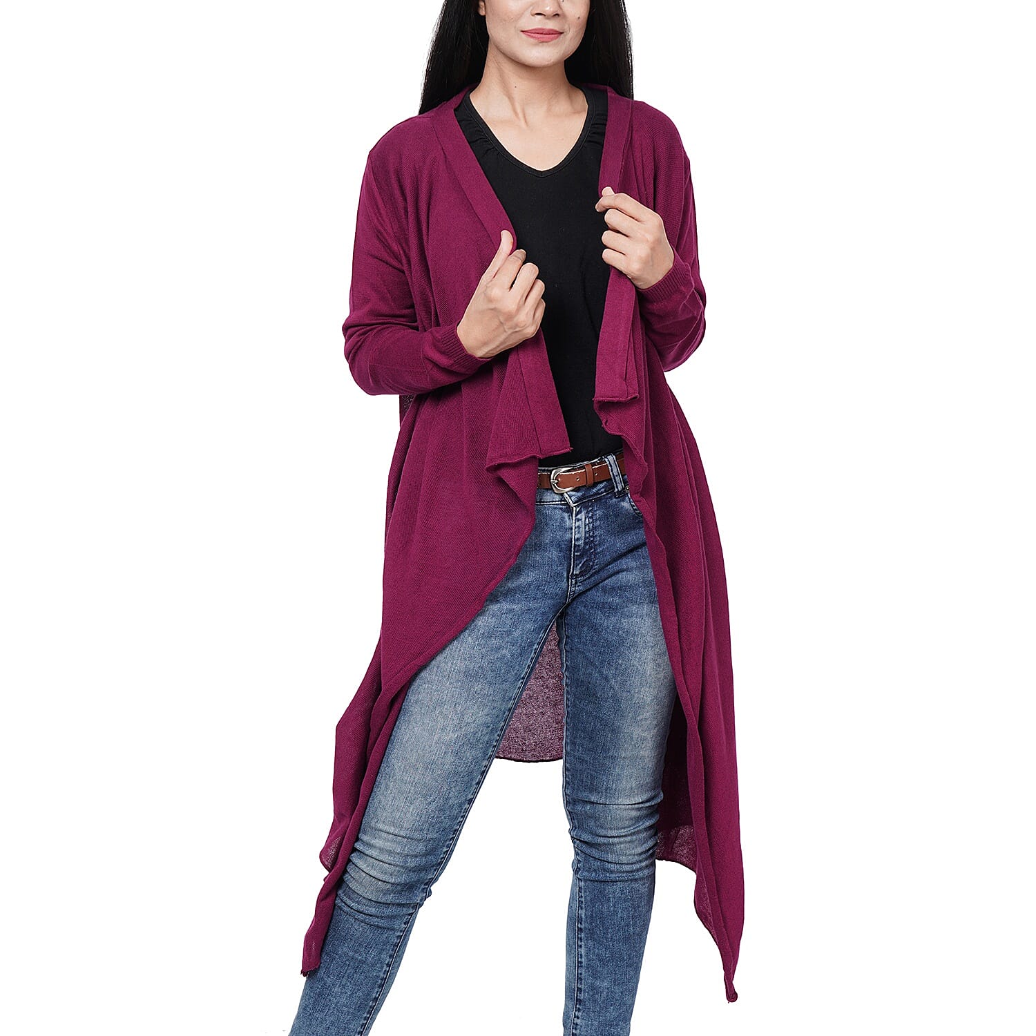 Passage 100% Cotton Knit Magenta Long Sleeve Waterfall Cardigan (XXL)