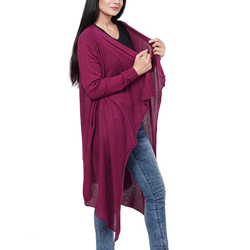 Passage 100% Cotton Knit Magenta Long Sleeve Waterfall Cardigan (XXL)