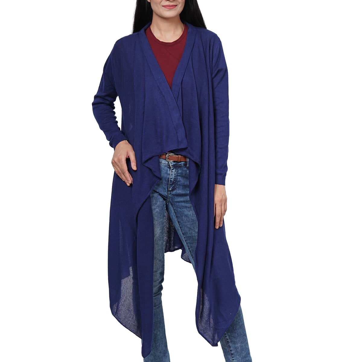 Passage 100% Cotton Knit Navy Long Sleeve Waterfall Cardigan (M) image number 0