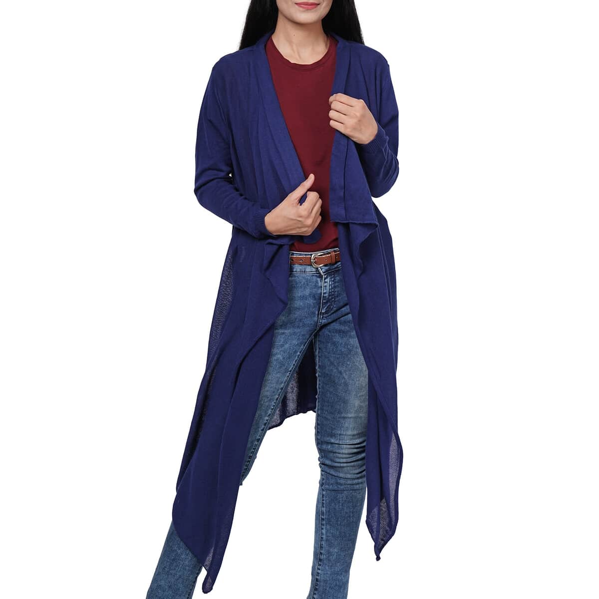 Passage 100% Cotton Knit Navy Long Sleeve Waterfall Cardigan (M) image number 1