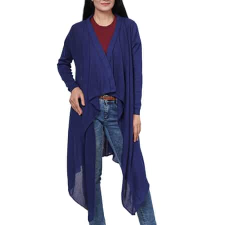 PASSAGE 100% Cotton Knit Navy Long Sleeve Waterfall Cardigan (XXL) image number 0