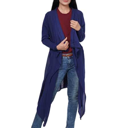 PASSAGE 100% Cotton Knit Navy Long Sleeve Waterfall Cardigan (XXL) image number 1