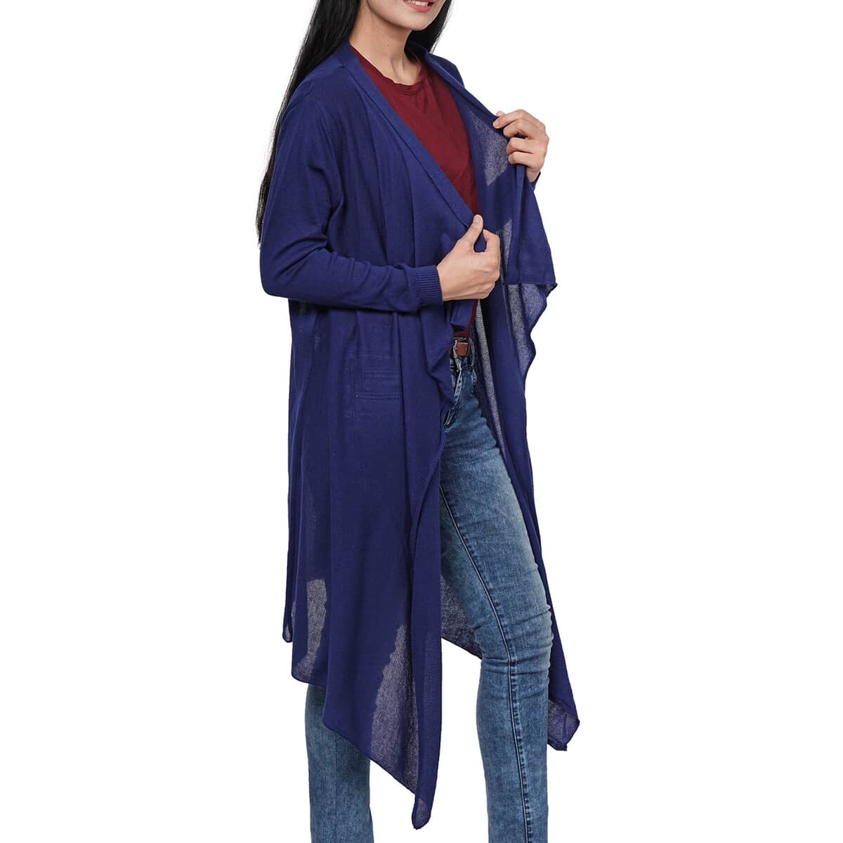 PASSAGE 100% Cotton Knit Navy Long Sleeve Waterfall Cardigan (XXL) image number 2