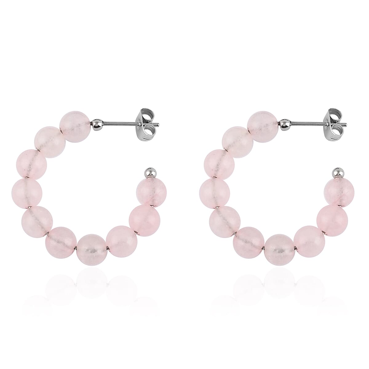 Amethyst and Galilea Rose Quartz Set of 2 Earrings in Stainless Steel 52.50 ctw