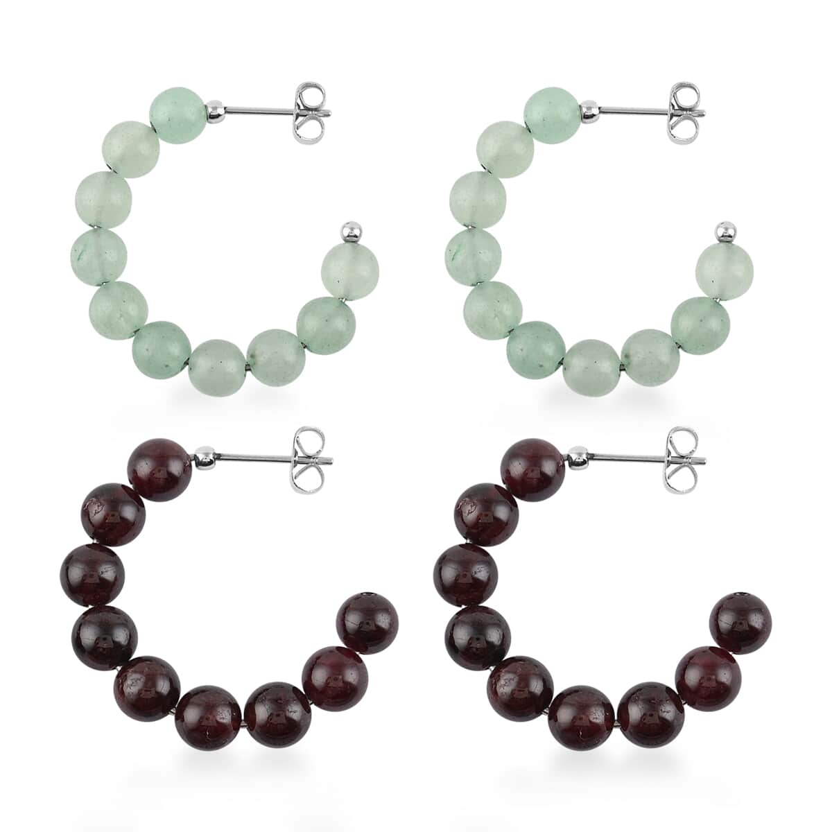 73.20 ctw Mozambique Garnet and Green Aventurine Set of 2 Earrings in Stainless Steel image number 0