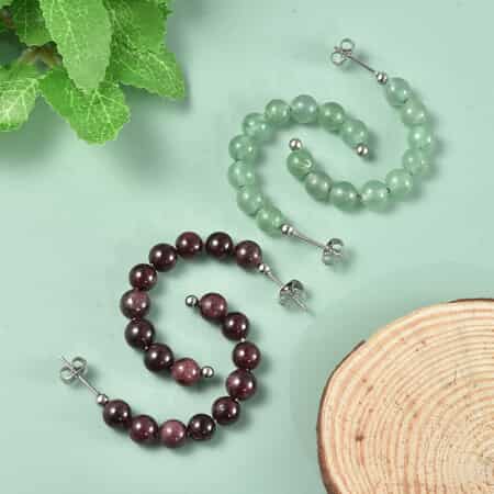 73.20 ctw Mozambique Garnet and Green Aventurine Set of 2 Earrings in Stainless Steel image number 1