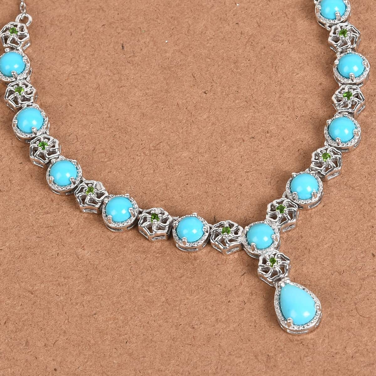 Sleeping Beauty Turquoise and Chrome Diopside Necklace 18 Inches in Platinum Over Sterling Silver 7.40 ctw image number 1