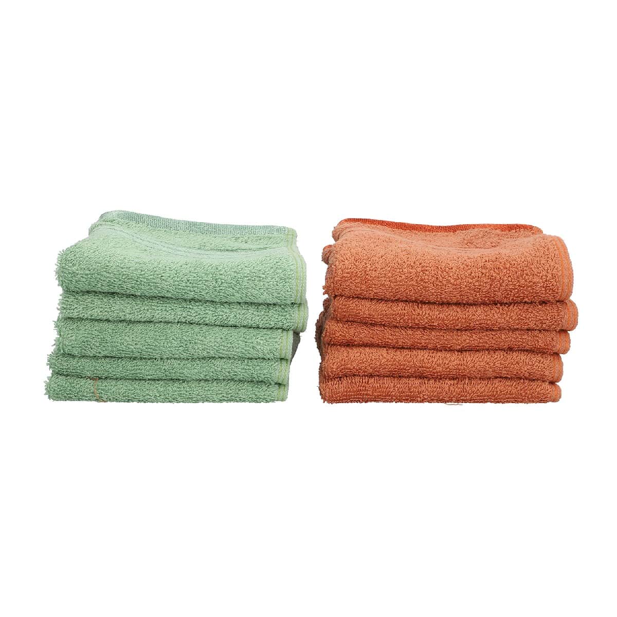 Set of 10 Light Green and Copper 100% Egyptian Cotton Terry Face Towels image number 0
