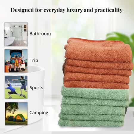 Set of 10 Light Green and Copper 100% Egyptian Cotton Terry Face Towels image number 5