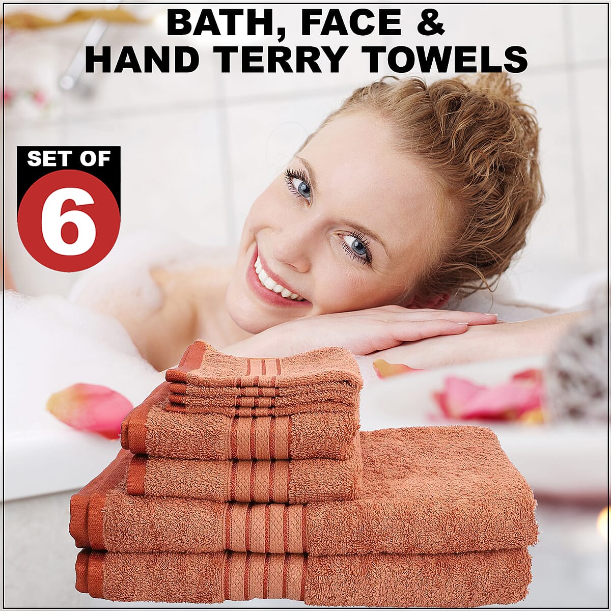 Set of 6 Copper Color 100% Egyptian Cotton Bath, Face and Hand Terry Towels image number 1